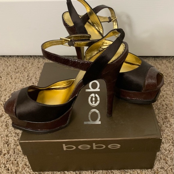 Platformed brown heeled peep toe - Picture 2 of 2